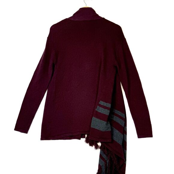 Cabi Port Burgundy Fringe Wrap Draped Shawl Cowl Cardigan Sweater Women's Small - Picture 6 of 8